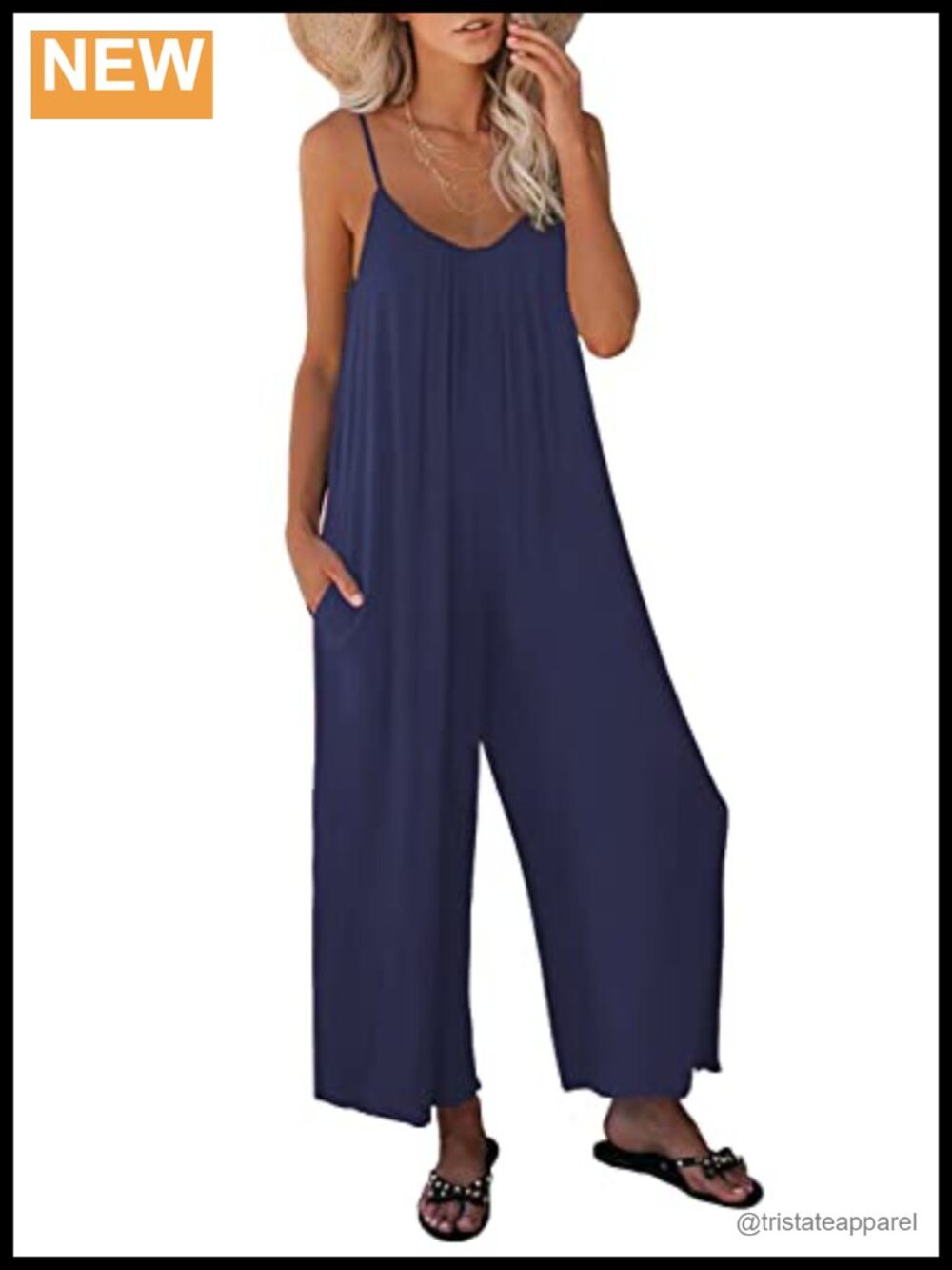Women's Sleeveless Loose Jumpsuit with Pockets Adjustable Straps Wide Leg